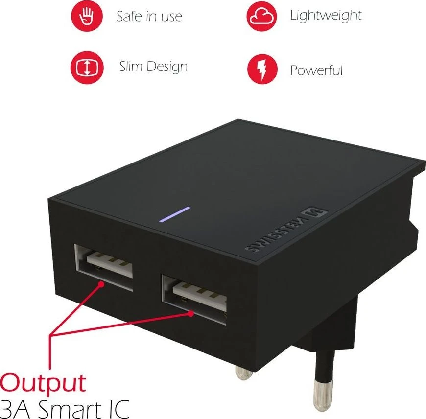 Swissten įkroviklis 2x USB-A 3 A (22031000)