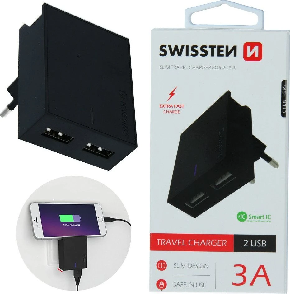 Swissten įkroviklis 2x USB-A 3 A (22031000)