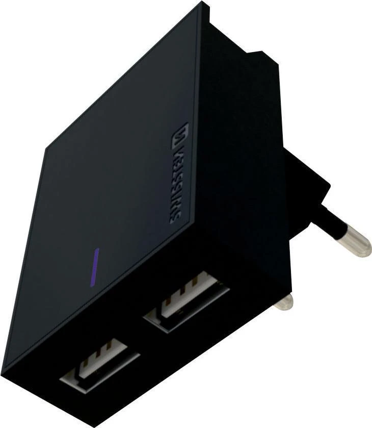 Phone Accessories Swissten Smart IC tinklo įkroviklio rinkinys 2xUSB 3A+Type C duomenų kabelis 1,2m, juodas
