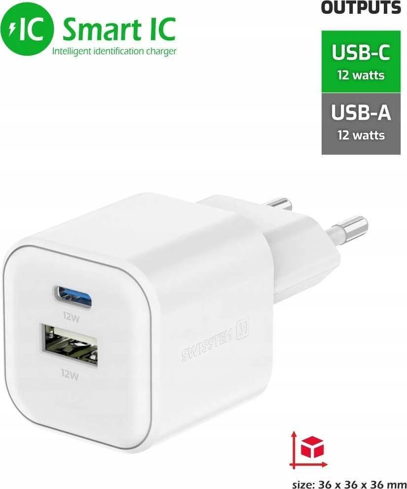 „Swissten“ kelioninis įkroviklis 12 W USB-C / USB-A