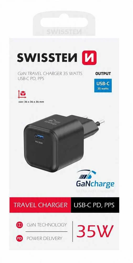 Swissten Kelioninis įkroviklis GaN USB-C 35W PD
