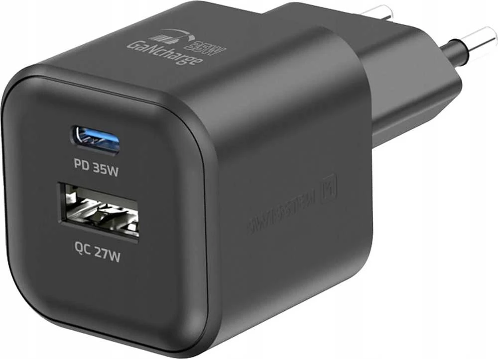 Swissten kelioninis įkroviklis GaN USB-C 35W PD / USB-A 27W QC