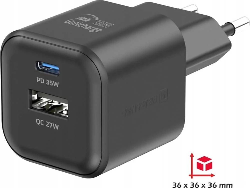 Swissten kelioninis įkroviklis GaN USB-C 35W PD / USB-A 27W QC