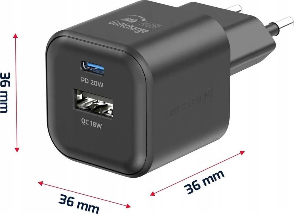 Swissten kelioninis įkroviklis GaN USB-C 20W PD / USB-A 18W QC