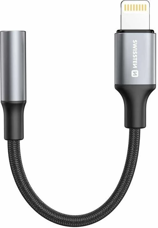 SWISSTEN TEXTILE Audio adaptér Lightning - 3.5mm Jack 0.15m juoda