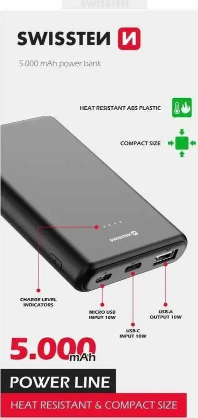 Swissten Powerbank Sourcing MINISW5K 5000 mAh Juodas