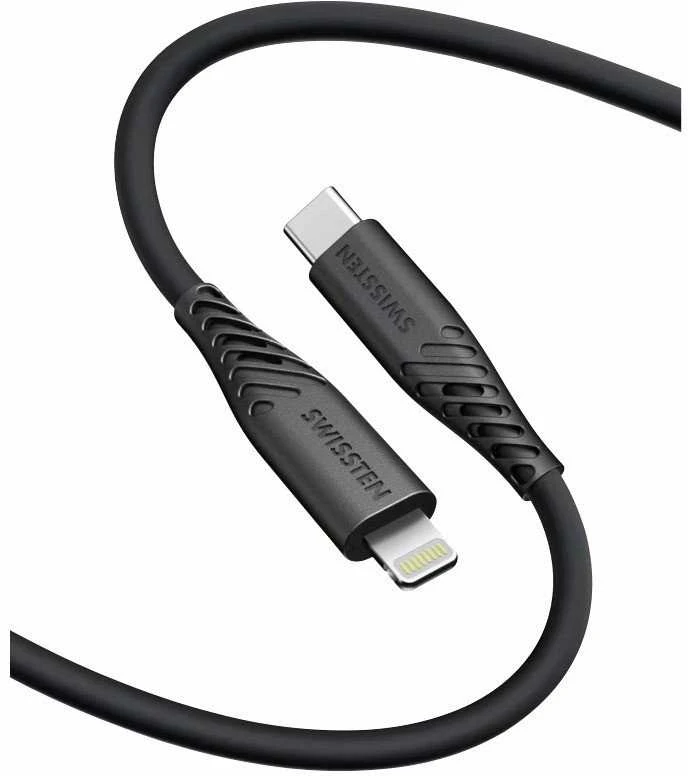 „Swissten“ minkštas silikoninis USB-C - „Lightning“ 30 W duomenų ir įkrovimo laidas, 0,4 m
