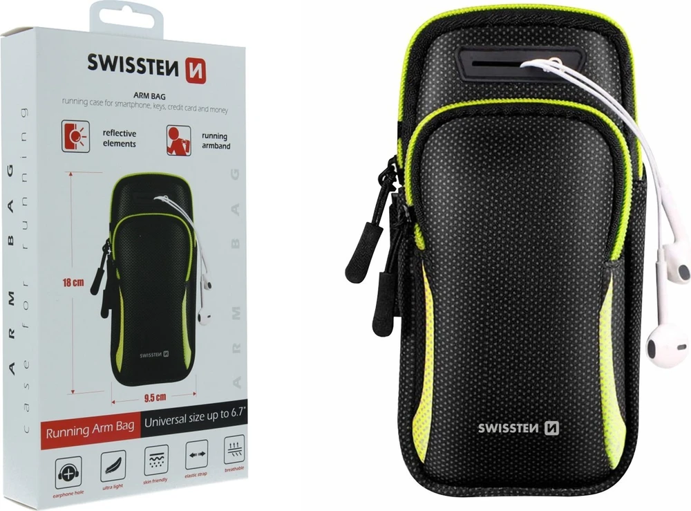 „Swissten“ mobiliojo telefono dėklas, skirtas 6,7 colių ekranui ir juodam ekranui.