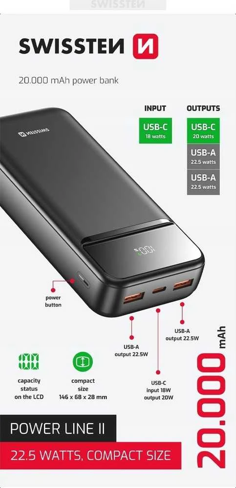 Powerbank Swissten Power Line II 20000 mAh (22013947)
