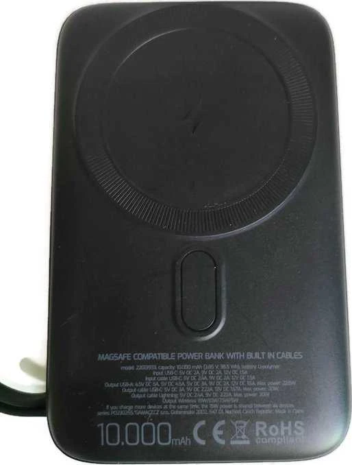 Swissten Power Bank 10000 mAh 20W su įmontuotais USB-C ir Lightning laidais (suderinamas su MagSafe)