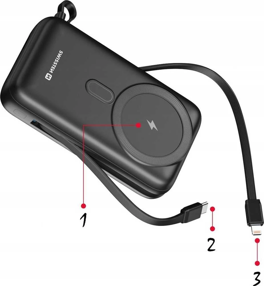 SWISSTEN Nešiojamasis įkroviklis "Powerbank" 20000 mAh PD 20W su integruotu USB-C ir „Lightning“ laidu (suderinama su „MagSafe“) 22013934