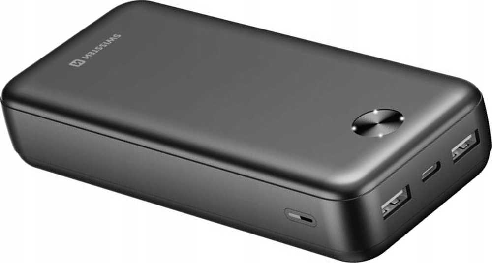 SWISSTEN, Nešiojamoji baterija, WORX PRO, Li-Pol, 5/9/12V, telefonams ir kitiems įrenginiams įkrauti, 22013961, 20000mAh, juoda