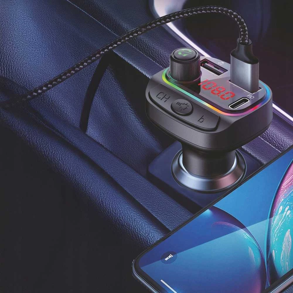 FM siųstuvas „Swissten RGB Bluetooth FM“ siųstuvas, 2x USB / USB-C