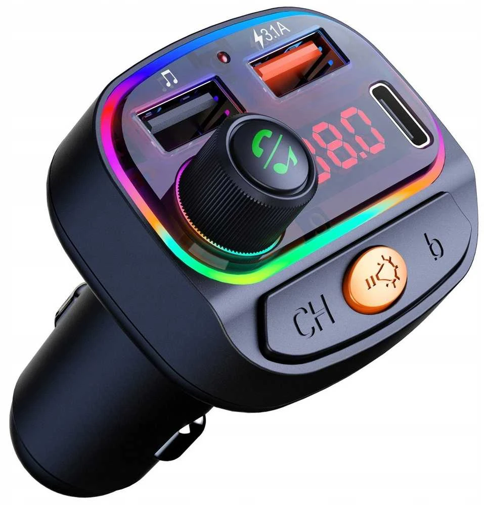 FM siųstuvas „Swissten RGB Bluetooth FM“ siųstuvas, 2x USB / USB-C