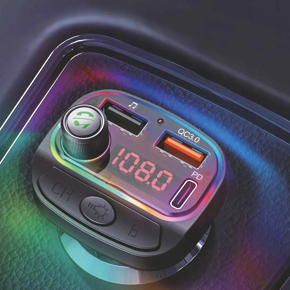 FM siųstuvas „Swissten RGB Bluetooth FM“ siųstuvas, 2x USB / USB-C
