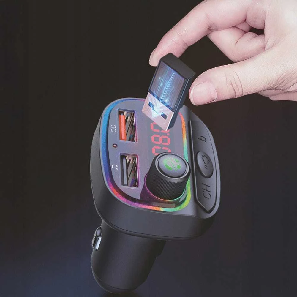 FM siųstuvas „Swissten RGB Bluetooth FM“ siųstuvas, 2x USB / USB-C