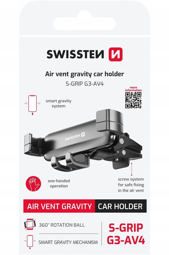 „Swissten S-GRIP G3-AV4 Gravity“ automobilio laikiklis su oro išleidimo anga