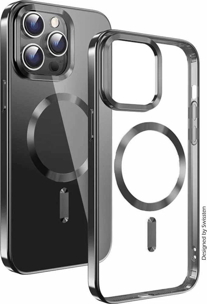 Swissten skaidrus želė „Magstick“ metalinis dėklas, skirtas „Apple iPhone 12 Pro Max“