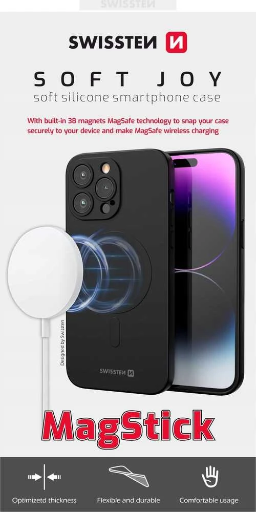 Dėklas Swissten Soft Joy Case Magstick, skirtas iPhone 15 Juodas