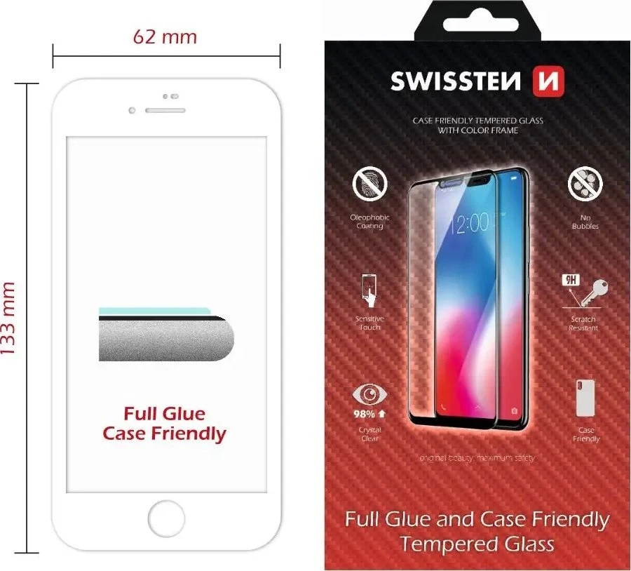 SWISSTEN FULL GLUE COLOUR FRAME CASE Draugiškas sklo pro Apple iPhone 7 & 8 bílá