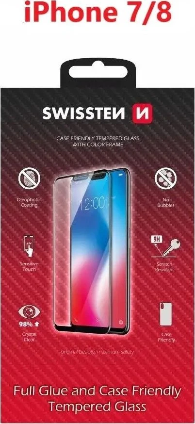 SWISSTEN FULL GLUE COLOUR FRAME CASE Draugiškas sklo pro Apple iPhone 7 & 8 bílá