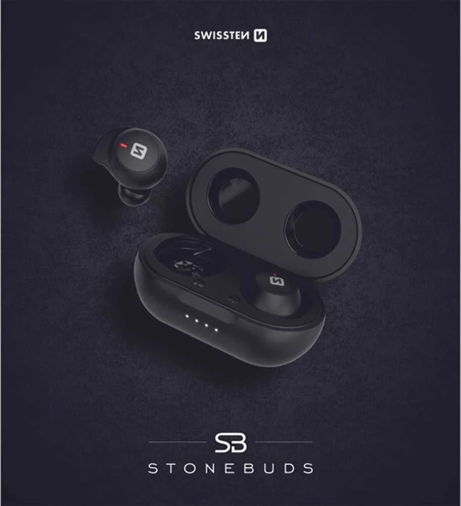 Ausinės Swissten Swissten TWS Stonebuds, laisvų rankų įranga, juoda, 2.0, bluetooth