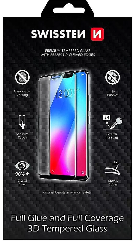 „Swissten“ itin patvarus viso veido / visiškai klijuojamas grūdinto stiklo aukščiausios kokybės 9H ekrano apsaugas „Samsung Galaxy A12“ Juodas