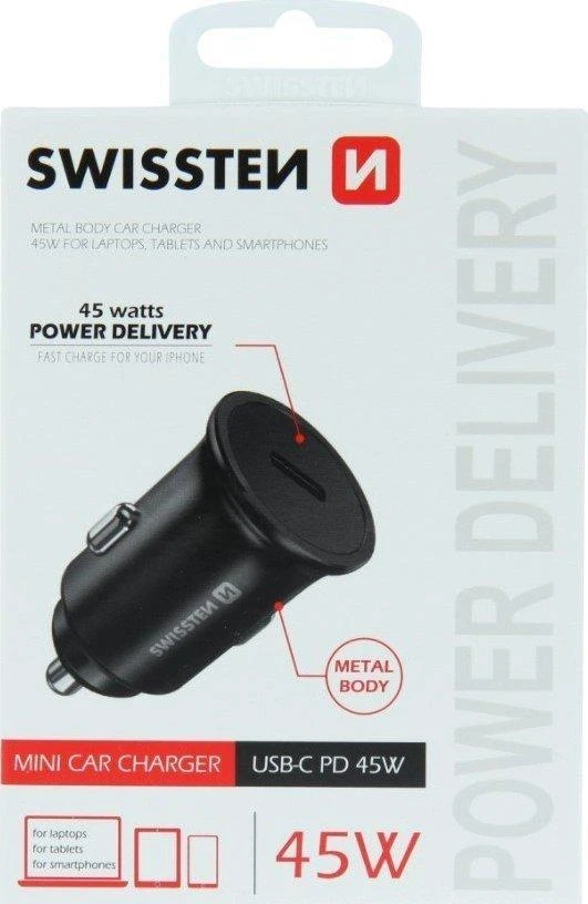 Swissten 45W PD metalinis automobilinio įkroviklio adapteris USB-C