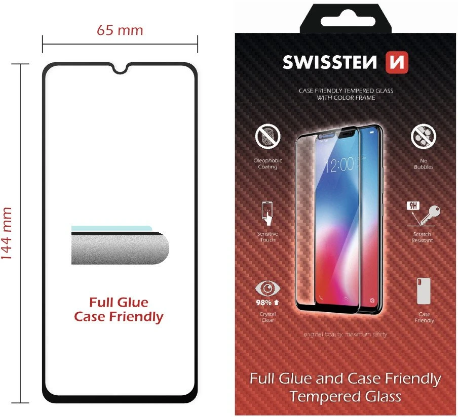 Swissten Swissten Viso veido 5D grūdinto stiklo ekrano apsauga, skirta „Samsung A41“, juoda