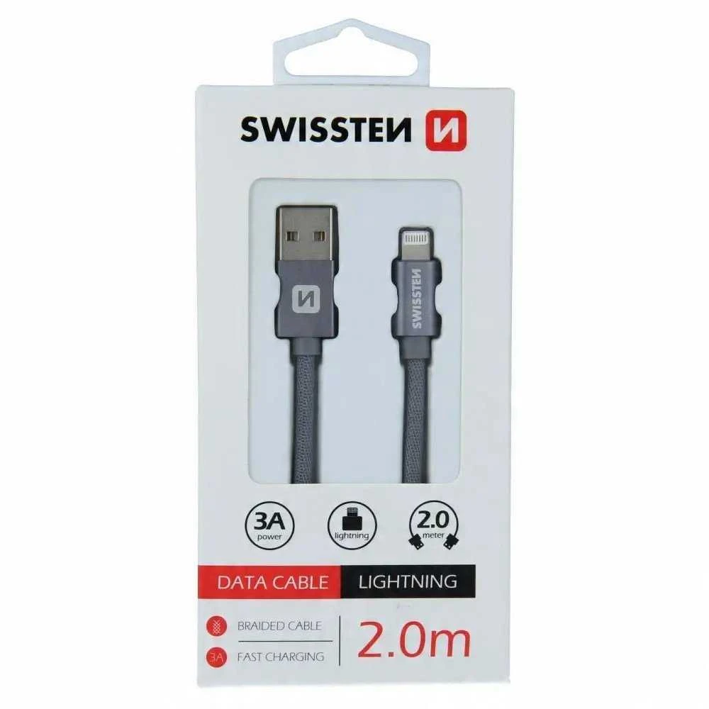 Swissten Textile Fast Charge 3A Lightning Data ir įkrovimo kabelis 2m