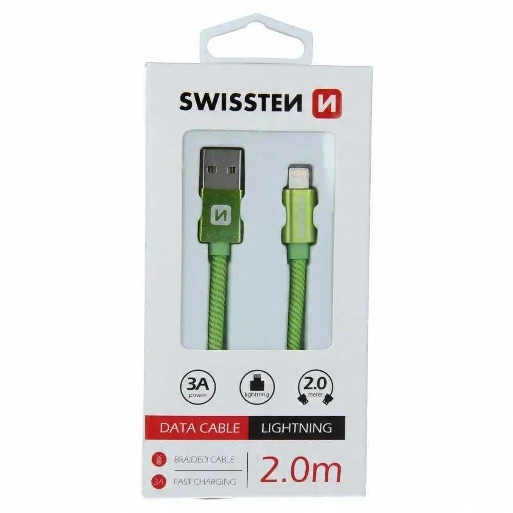 Swissten Textile Fast Charge 3A Lightning Data ir įkrovimo kabelis 2m