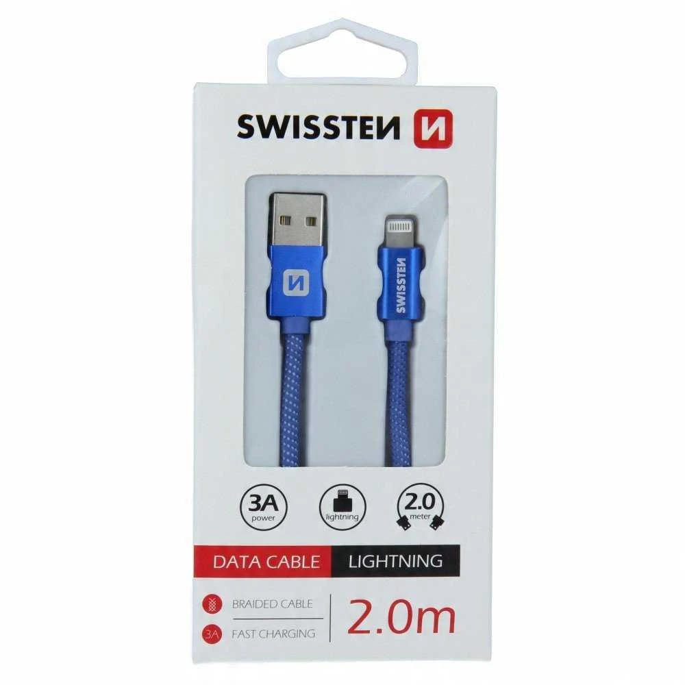 Swissten Textile Fast Charge 3A Lightning Data ir įkrovimo kabelis 2m