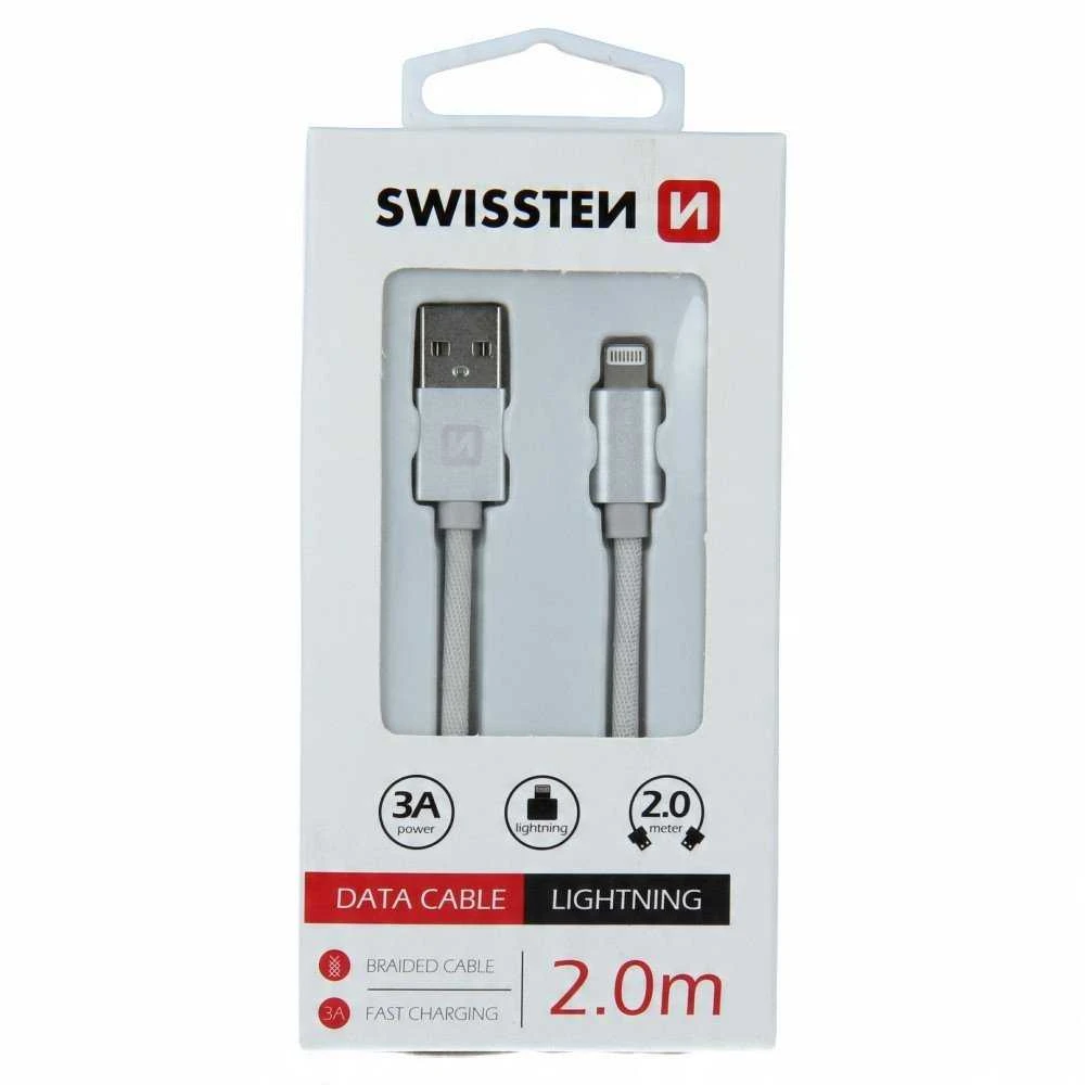 Swissten Textile Fast Charge 3A Lightning Data ir įkrovimo kabelis 2m