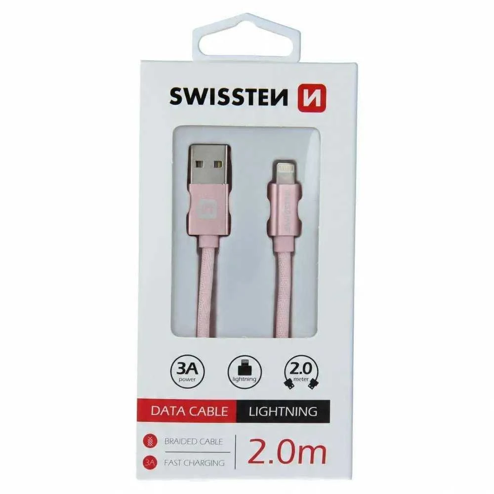 Swissten Textile Fast Charge 3A Lightning Data ir įkrovimo kabelis 2m
