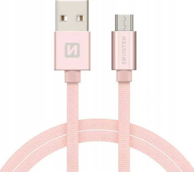 Swissten tekstylny USB - mikro USB 2.0m rožinė-auksinė