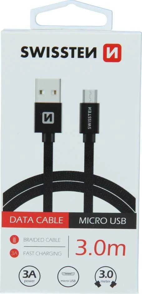 Swissten Textile Quick Charge Universalus Micro USB duomenų ir įkrovimo kabelis 3m