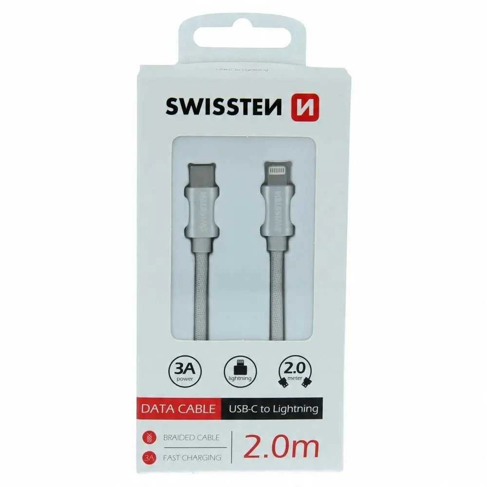 „Swissten Textile“ universalus greitas įkrovimas 3.1 USB-C prie „Lightning Data“ ir 2 m įkrovimo laidas