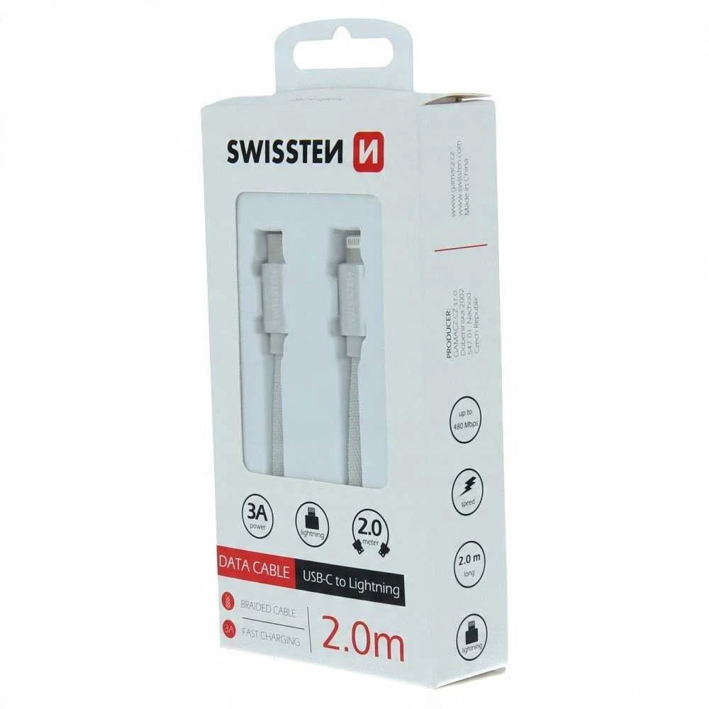 „Swissten Textile“ universalus greitas įkrovimas 3.1 USB-C prie „Lightning Data“ ir 2 m įkrovimo laidas