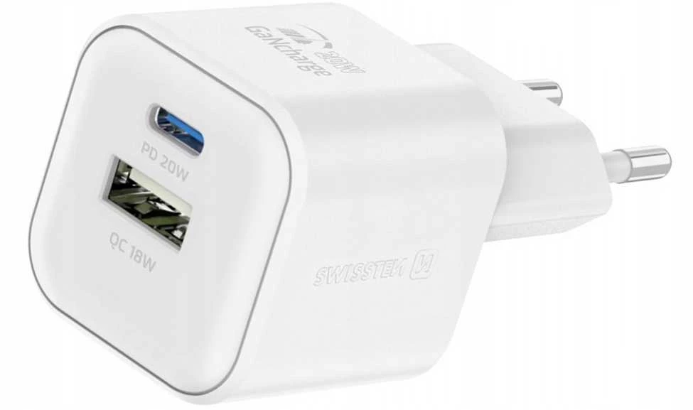 Swissten kelioninis įkroviklis GaN USB-C 20W PD / USB-A 18W QC