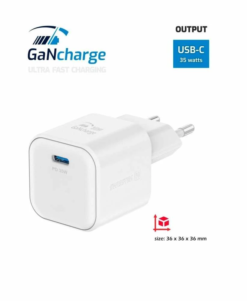 Swissten Kelioninis įkroviklis GaN USB-C 35W PD