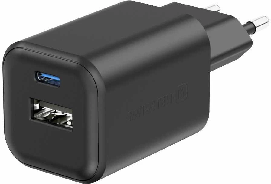 Swissten kelioninis įkroviklis GaN USB-C / PD USB-A / 18W QC / 45W