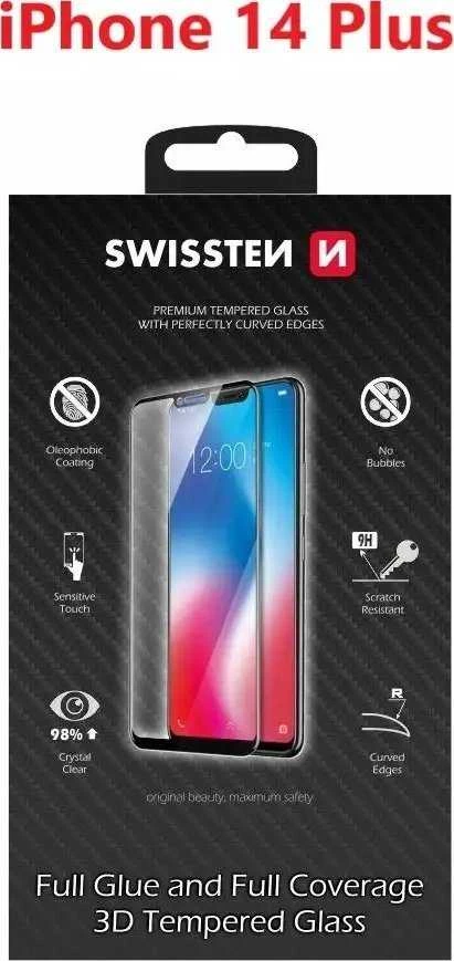 Swissten Ultra Durable 3D Full Glue Glass Apple iPhone 14 Plus - Juodas