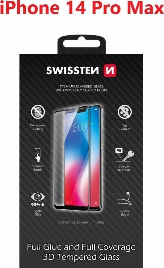 Swissten Ultra Durable 3D Full Glue Glass Apple IPhone 14 Pro Max Juodas