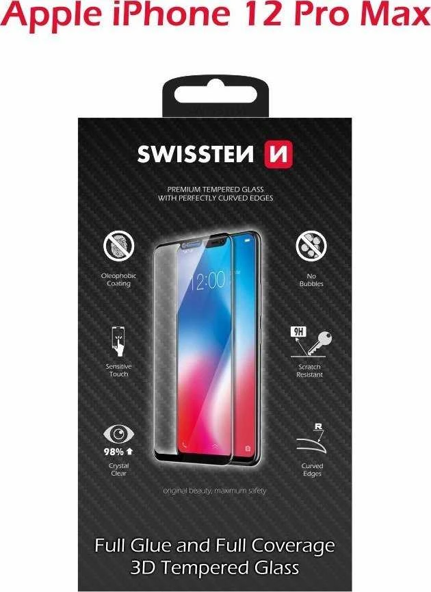 Swissten Ultra Durable Full Face grūdintas stiklas Apple iPhone 12 PRO MAX Juodas
