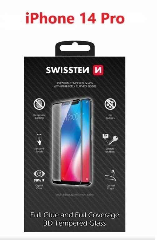 „Swissten Swissten“ itin patvarus, visiškai klijuojamas / viso veido grūdintas stiklas Apple iPhone 14 Pro Juodas