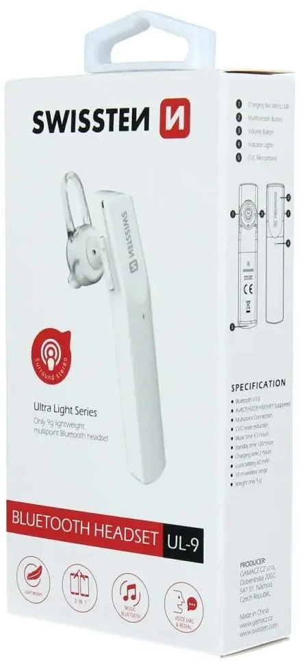 Ausinės Swissten Ultra Light UL-9 Bluetooth laisvų rankų įranga su MultiPoint