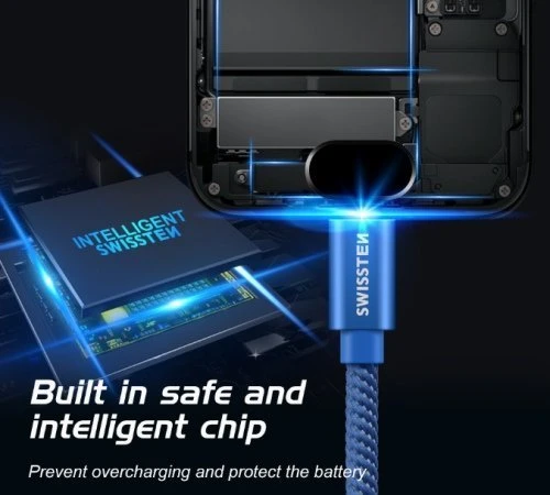 Swissten Textile Fast Charge 3A Lightning Data ir įkrovimo kabelis 1,2m