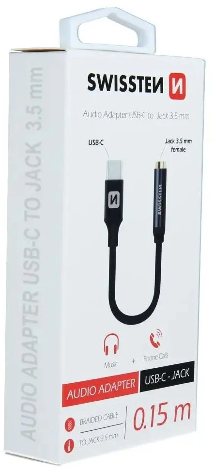 Swissten USB-C prie 3,5 mm garso adapteris telefonams 15 cm