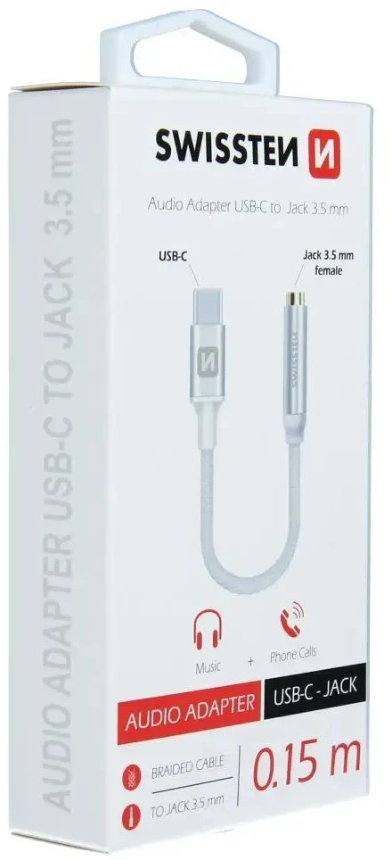 Swissten USB-C prie 3,5 mm garso adapteris telefonams 15 cm
