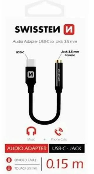 Swissten USB-C prie 3,5 mm garso adapteris telefonams 15 cm